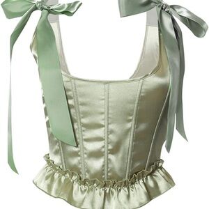 Satin Corset Top with Green Bows 5X